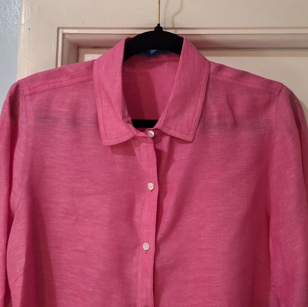 Women's J.McLaughlin Pink Britt Linen Long Sleeve Blouse, Size L - Picture 6 of 14